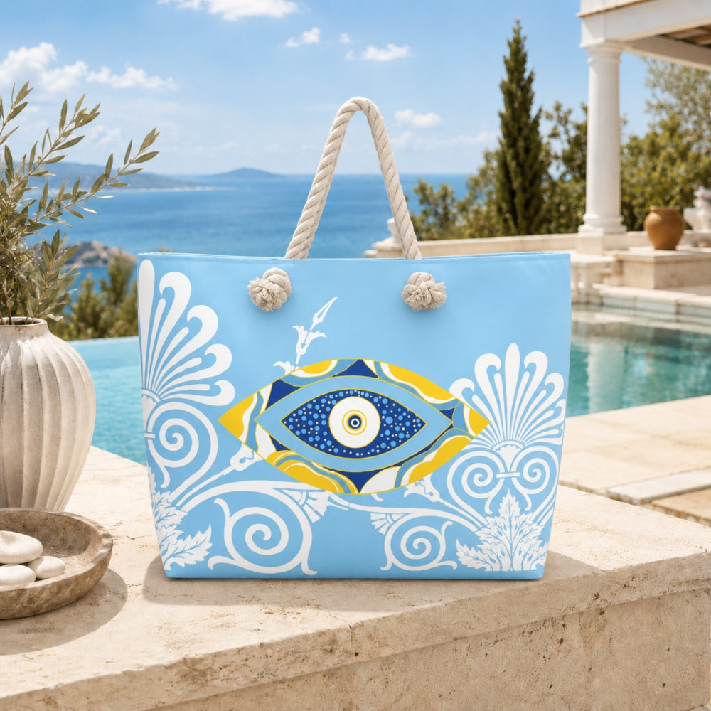 Τσάντα Θαλάσσης 30x40cm με Μεσογειακό Γαλάζιο Μοτίβο 88384-2