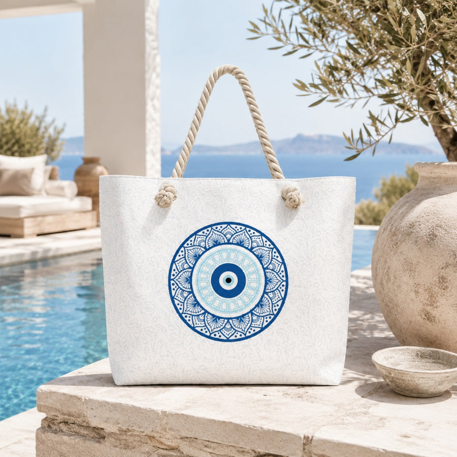 Τσάντα Θαλάσσης 30x40cm με Μπλε Μαντάλα – Λευκή 88384-3 — 1