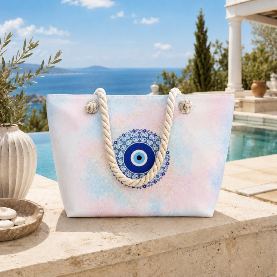 Τσάντα Θαλάσσης 30x40cm με Pastel Watercolor Σχέδιο & Μπλε Μαντάλα 88384-6 — 1