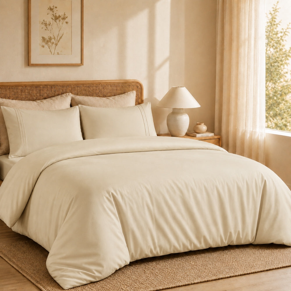 Σετ Παπλωματοθήκη Ημίδιπλη Μπεζ 160x240cm 3τμχ Microcotton 915-2