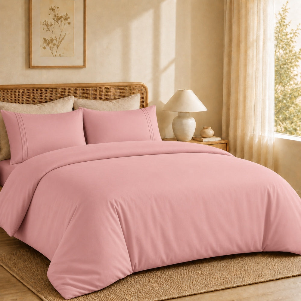 Σετ Παπλωματοθήκη Ημίδιπλη Ροζ 160x240cm 3τμχ Microcotton 915-5