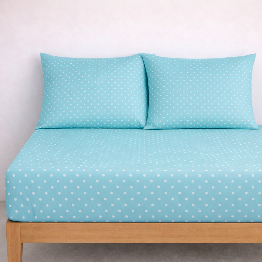 Dots Light Blue Διπλό Σεντόνι Με Λάστιχο Και Μαξιλαροθήκες 160x200+25cm 930-22