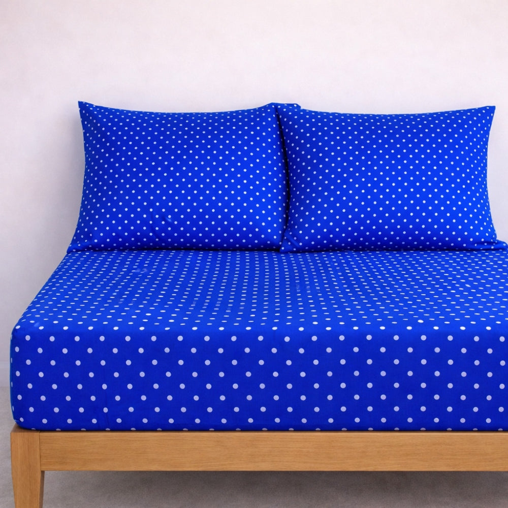 Dots Blue Διπλό Σεντόνι Με Λάστιχο Και Μαξιλαροθήκες 160x200+25cm 930-27