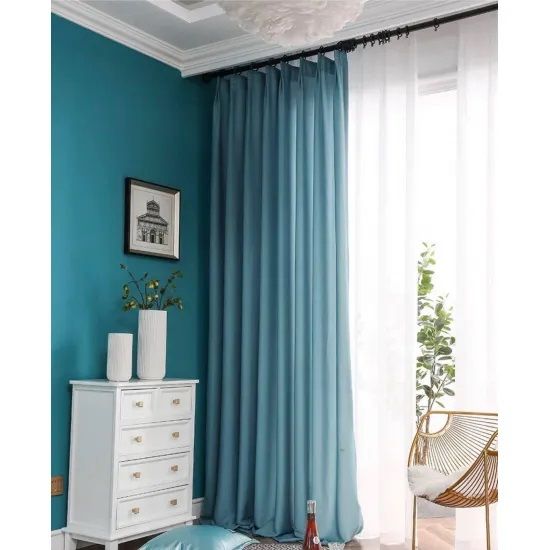 Velour Satin Κουρτίνα Πετρόλ 80% Σκίασης Με Κρίκο Υ270xΦ280cm A341-7 — 1
