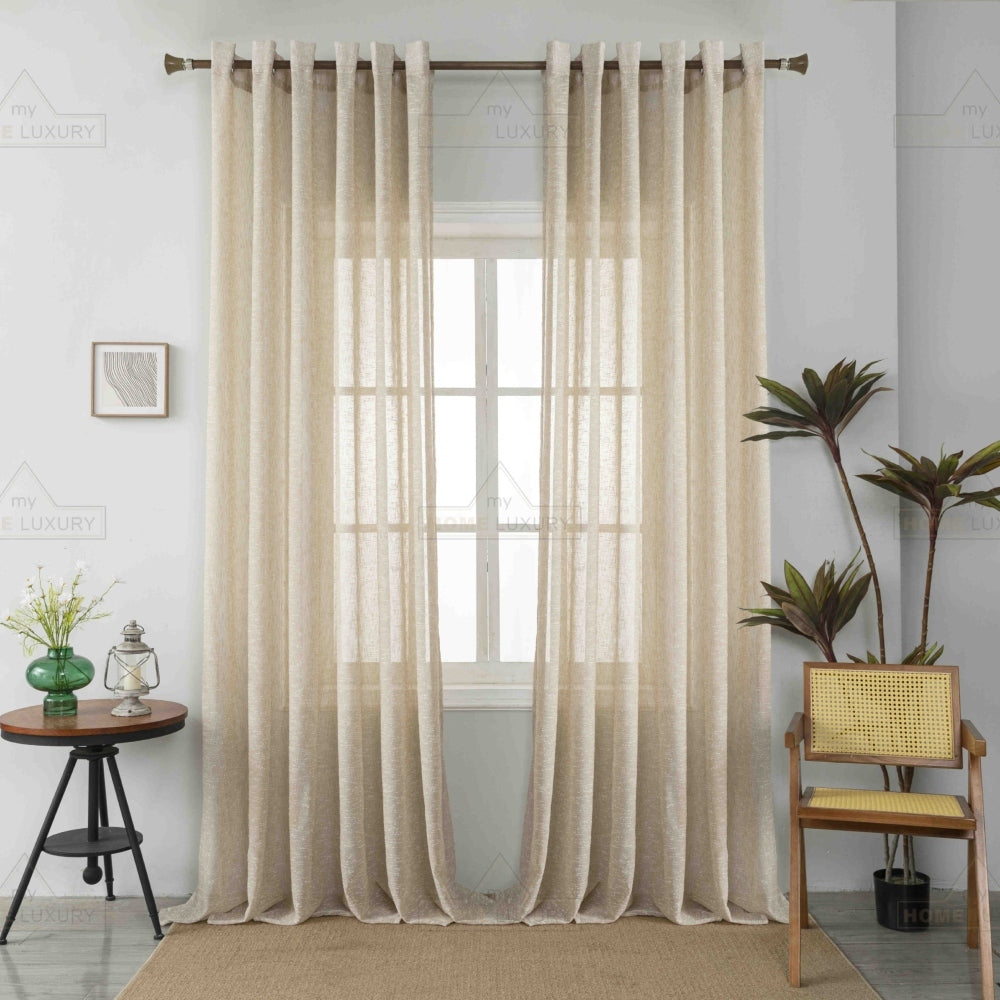 Κουρτίνα Ημιδιάφανη Λινή Μπεζ Με Κρίκο 270x290cm A6023-22