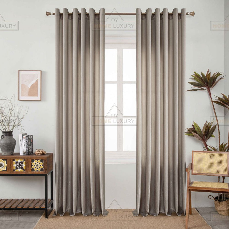 Velour Satin Κουρτίνα Μόκα 80% Σκίασης Με Κρίκο Υ270xΦ280cm A6341-9 — 1