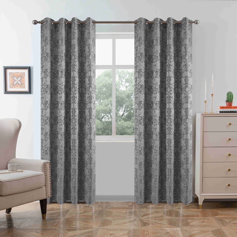 Vintage Κουρτίνα Σκίασης Σενίλ Γκρι με Κρίκο Υ260xΦ140cm AD6050-3