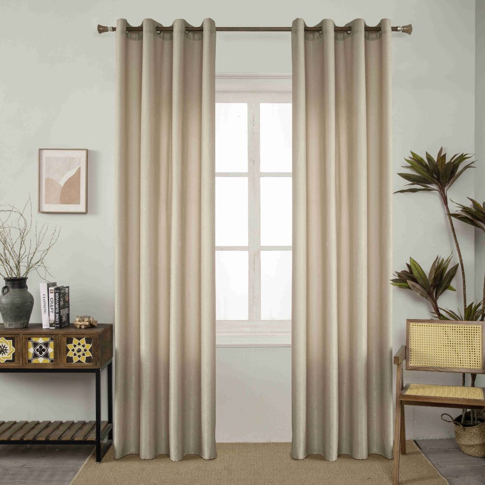 Velour Satin Κουρτίνα Μπεζ Χρυσό 80% Σκίασης Με Κρίκο Υ270xΦ140cm AD6341-14