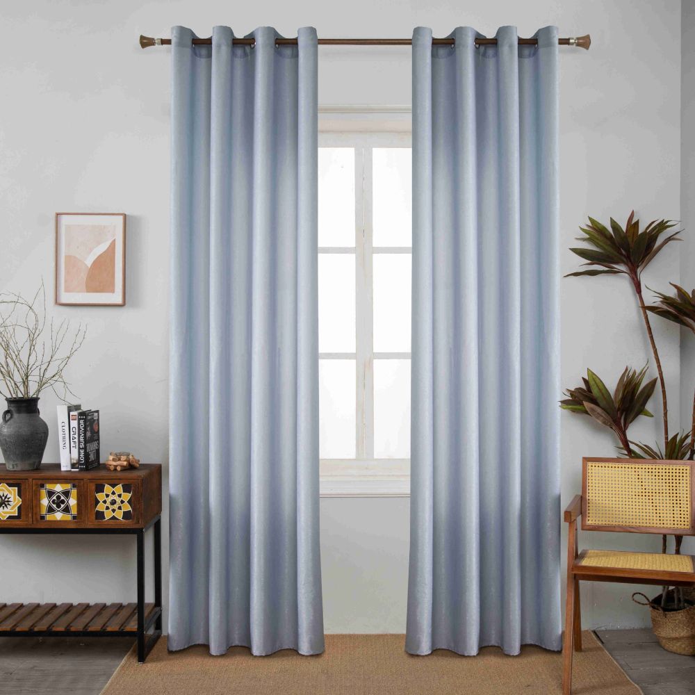 Velour Satin Κουρτίνα Ανοιχτό Μπλε 80% Σκίασης Με Κρίκο Υ290xΦ140cm AD6341-15