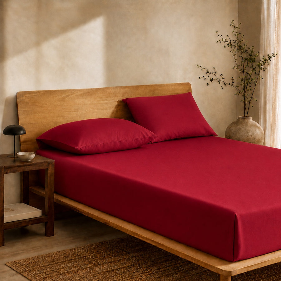 Σεντόνι Μπορντώ Διπλό με Λάστιχο 160x200+30 3τμχ Microcotton BS-02160 — 1