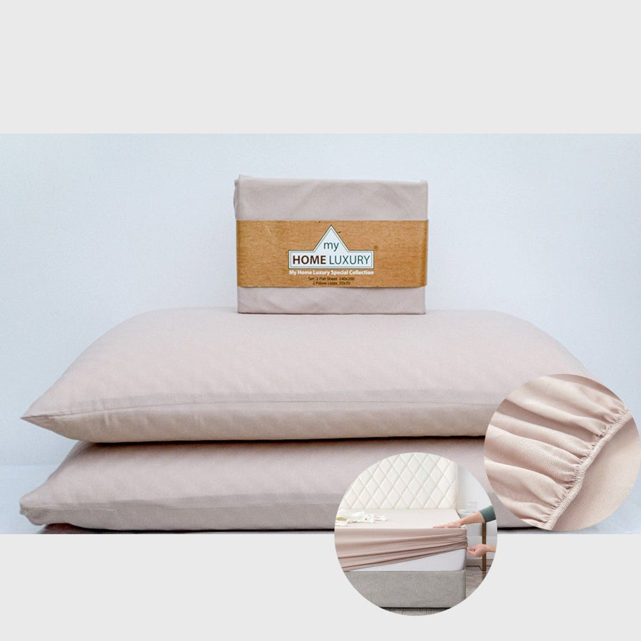 Σεντόνι Μπεζ Διπλό με Λάστιχο 160x200+25 3τμχ. Microcotton BS-14423 — 1