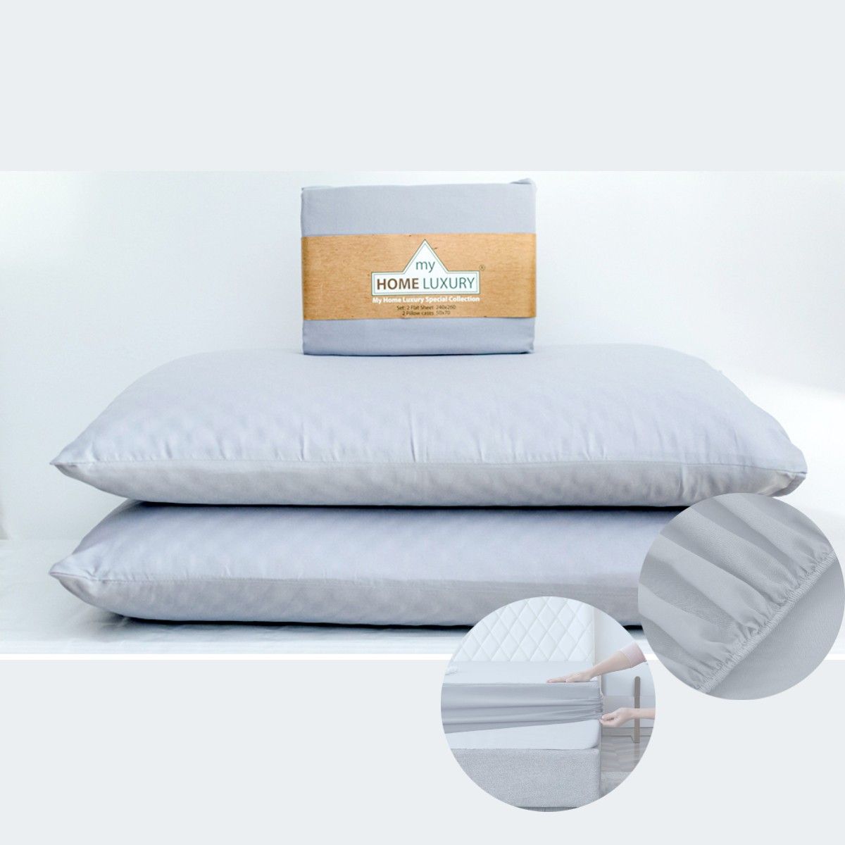 Σεντόνι Γκρι Διπλό με Λάστιχο 160x200+25 3τμχ. Microcotton BS-20523