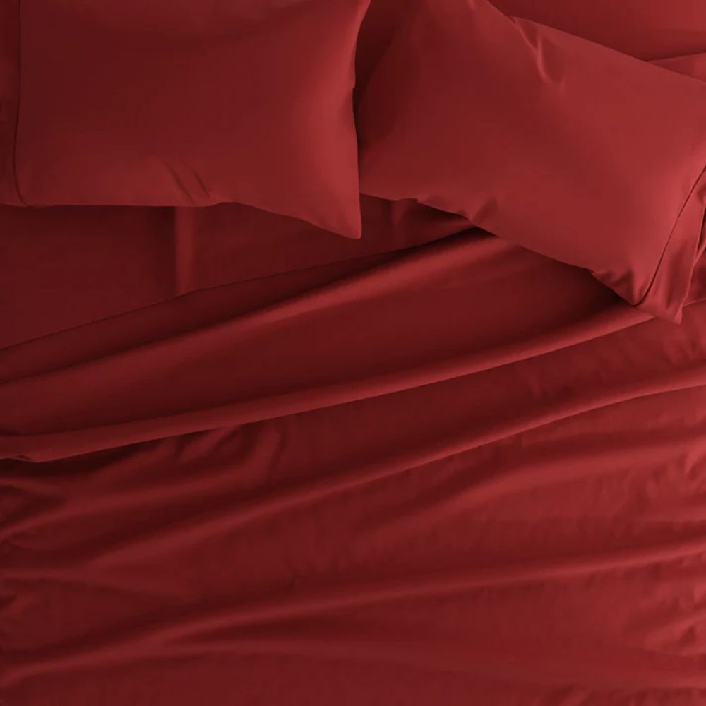 Σεντόνι Μπορντό Σκούρο Διπλό Polycotton Με Λάστιχο 160x200+30 Με Μαξιλαροθήκες 802160