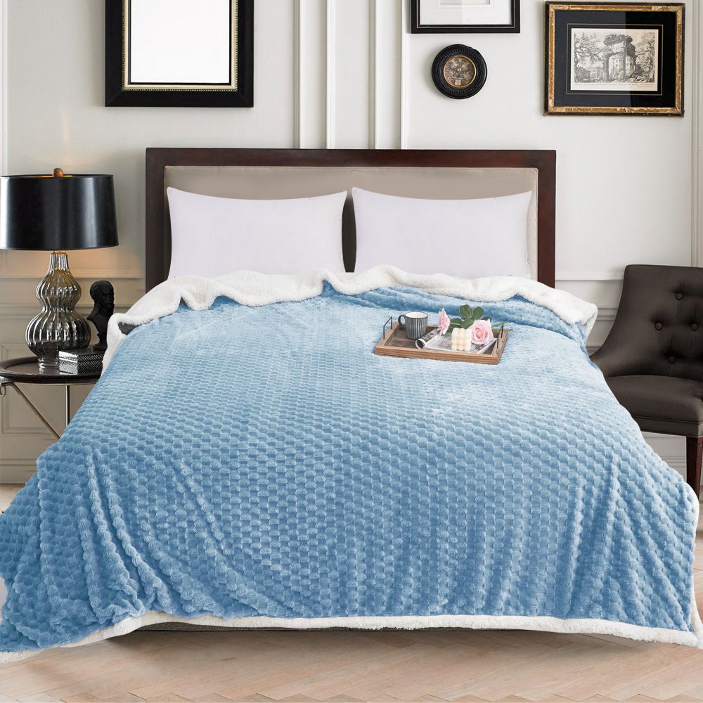 Κουβέρτα Προβατάκι Sherpa Ημίδιπλη Σιέλ 160x220cm 2kg GB-S07