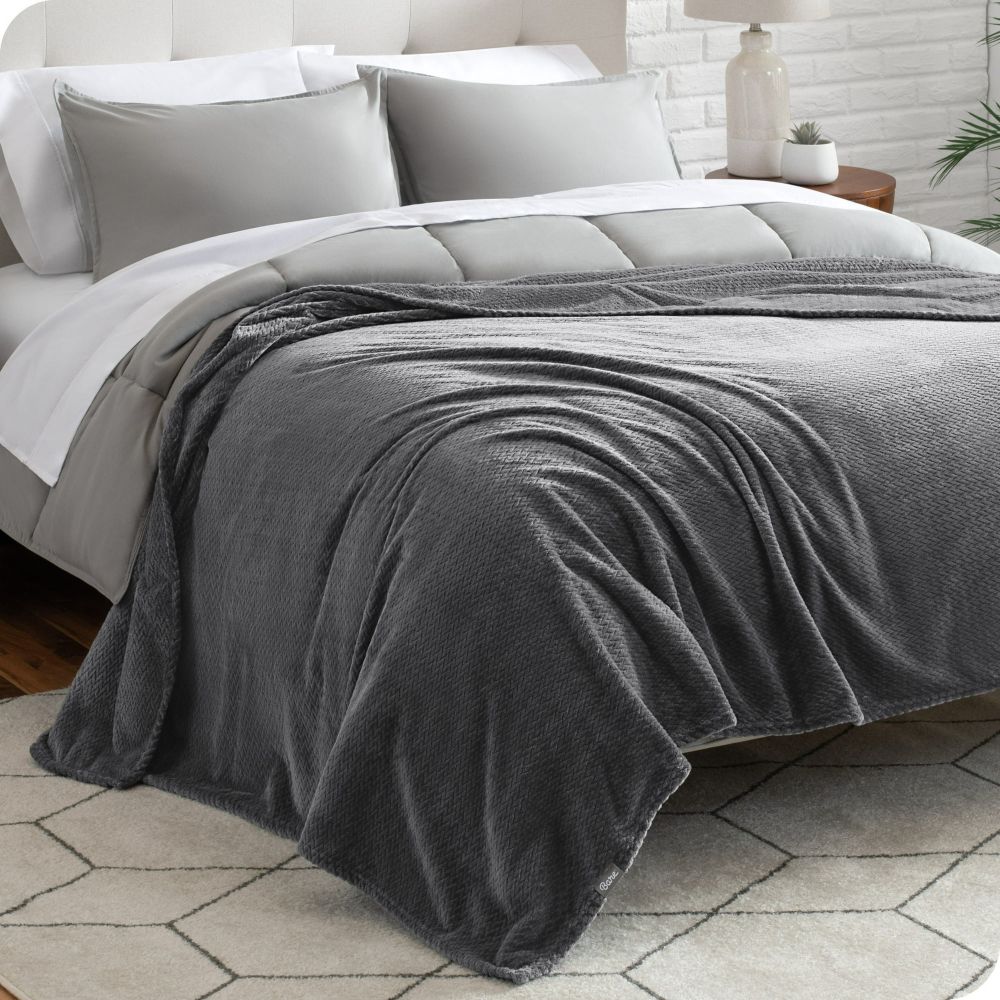 Κουβέρτα Coral Fleece Waves Σκούρο Γκρι Ημίδιπλη 160x220cm BL160-16