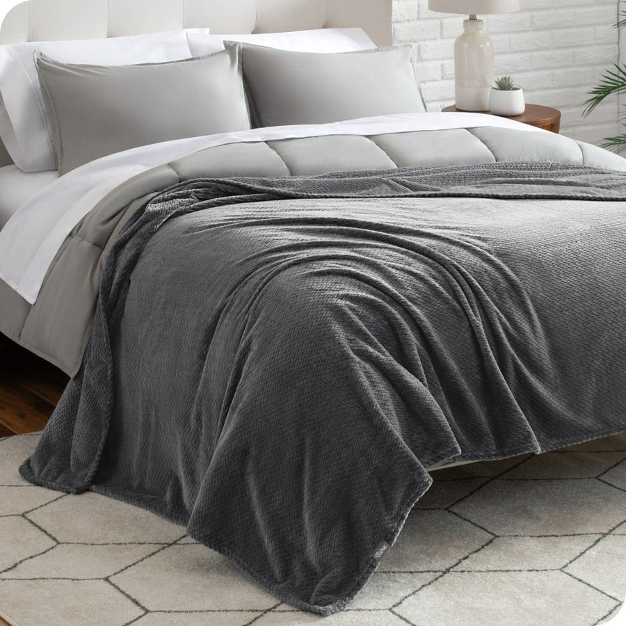 Κουβέρτα Coral Fleece Waves Σκούρο Γκρι Ημίδιπλη 160x220cm BL160-16