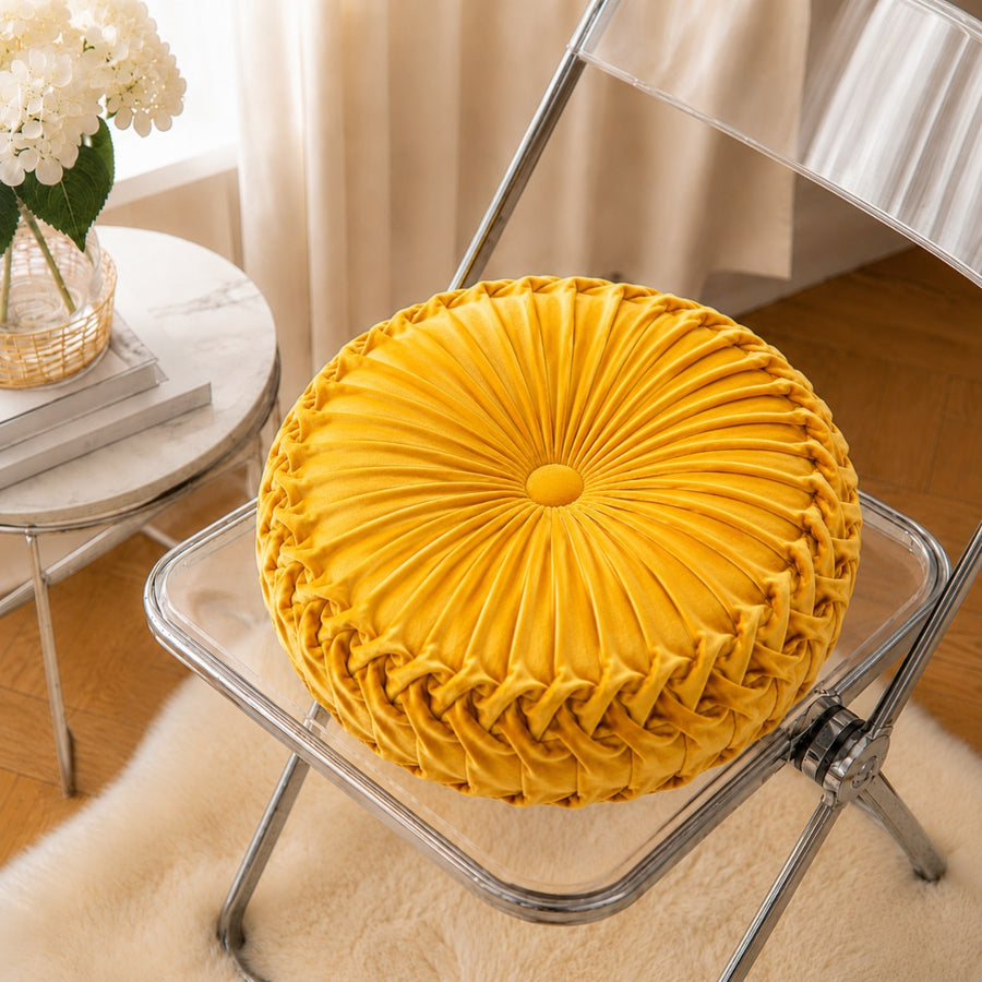 Decor Velvet Κίτρινο Διακοσμητικό Μαξιλαράκι Στρόγγυλο 40cm HLRZD-16 — 1