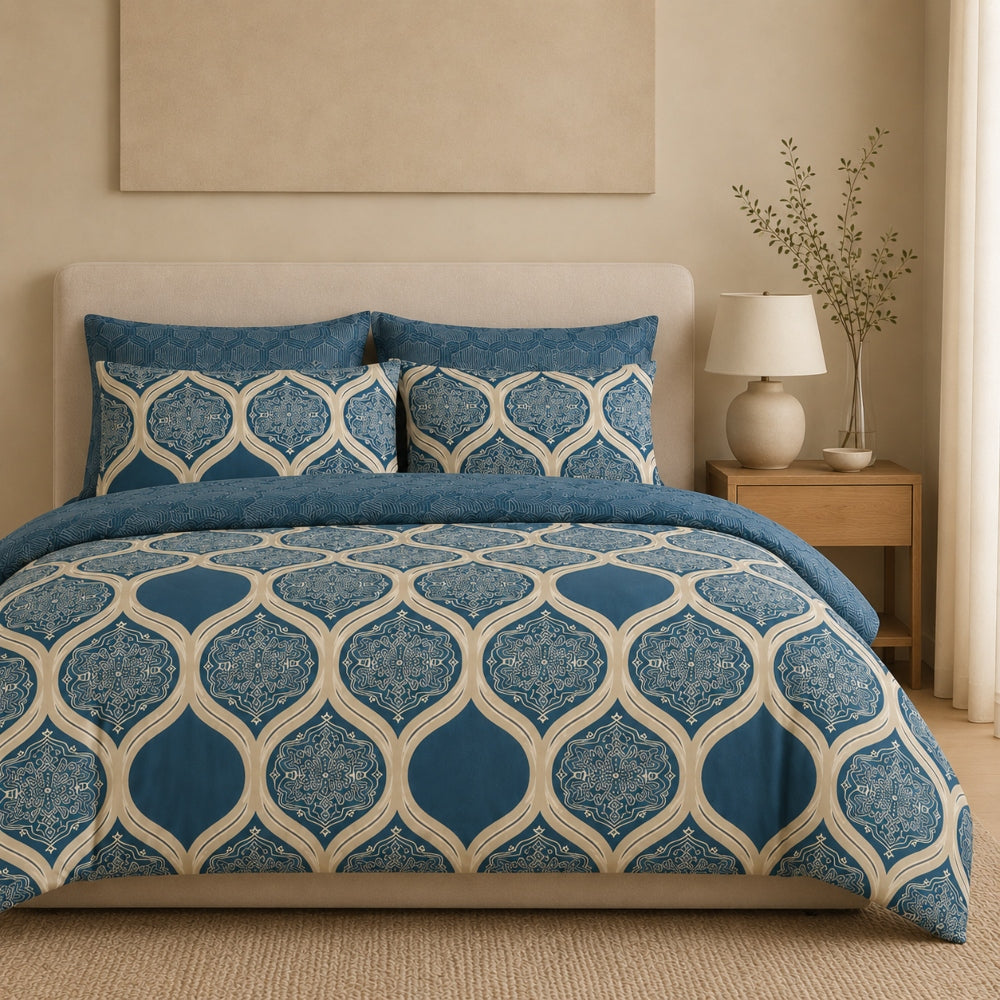 Σετ Σεντόνια 100% Βαμβάκι 4 Τεμαχίων Indigo Tile
