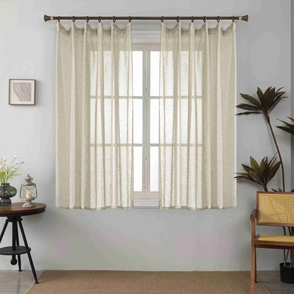 Κουρτίνα Ημιδιάφανη Λινή Μπεζ Με Τρέσα 200x150cm 6023-2