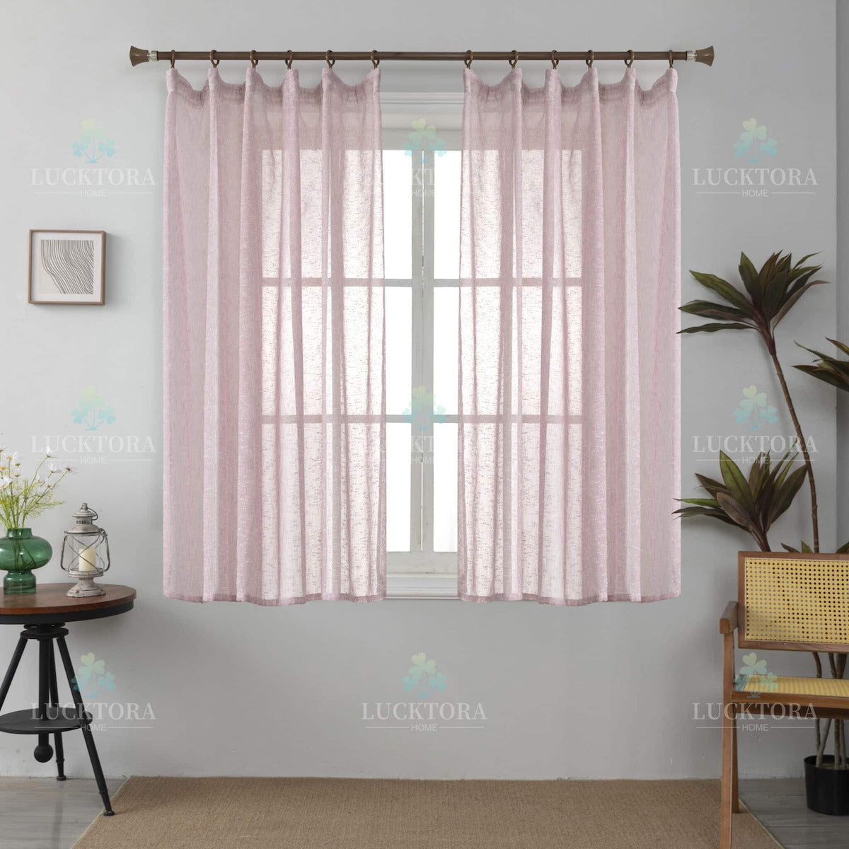 Κουρτίνα Ημιδιάφανη Λινή Ροζ Με Τρέσα 200x150cm 6023-7