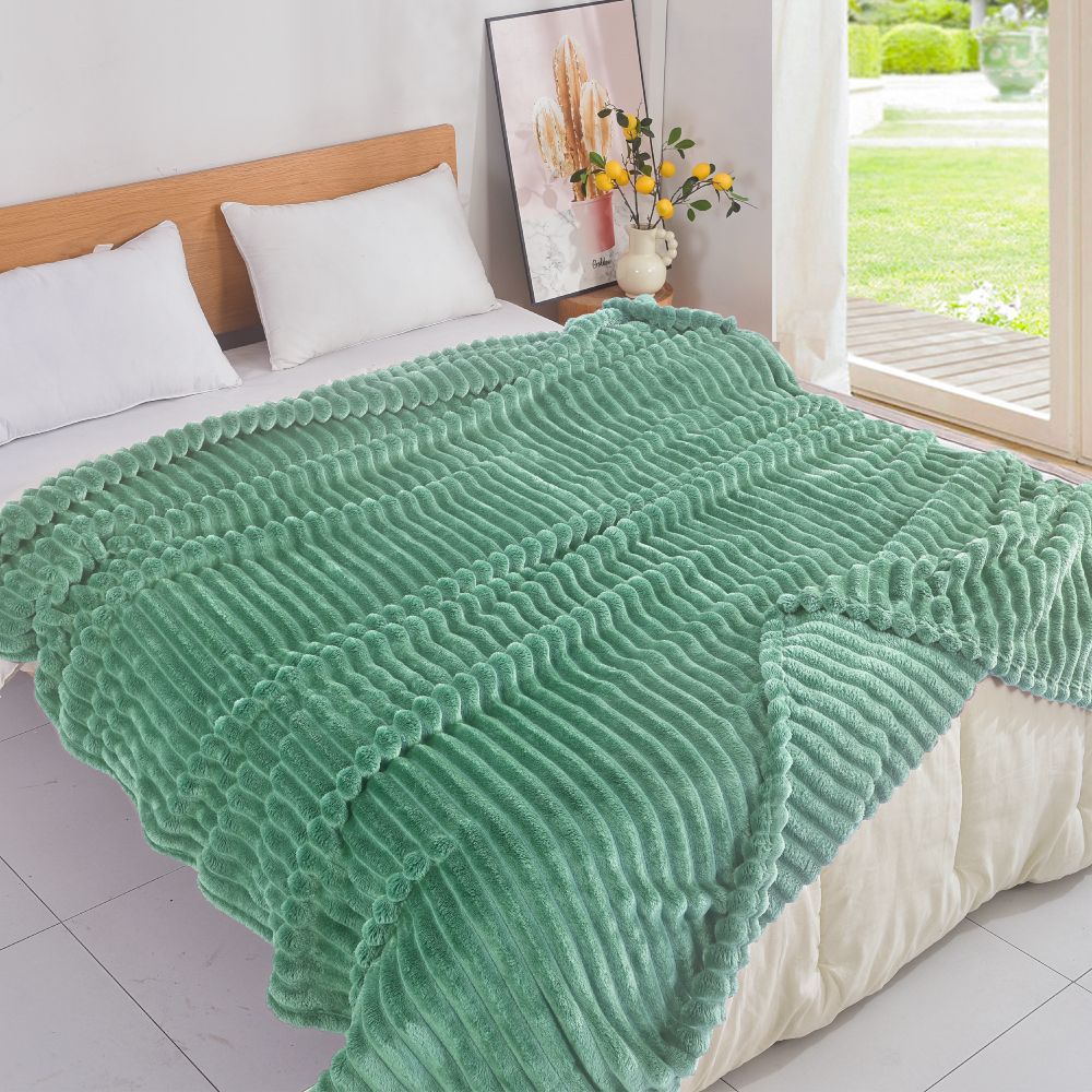 Κουβέρτα Πράσινο Flannel Fleece Ριγέ Ημίδιπλη 160x220 MRS-03