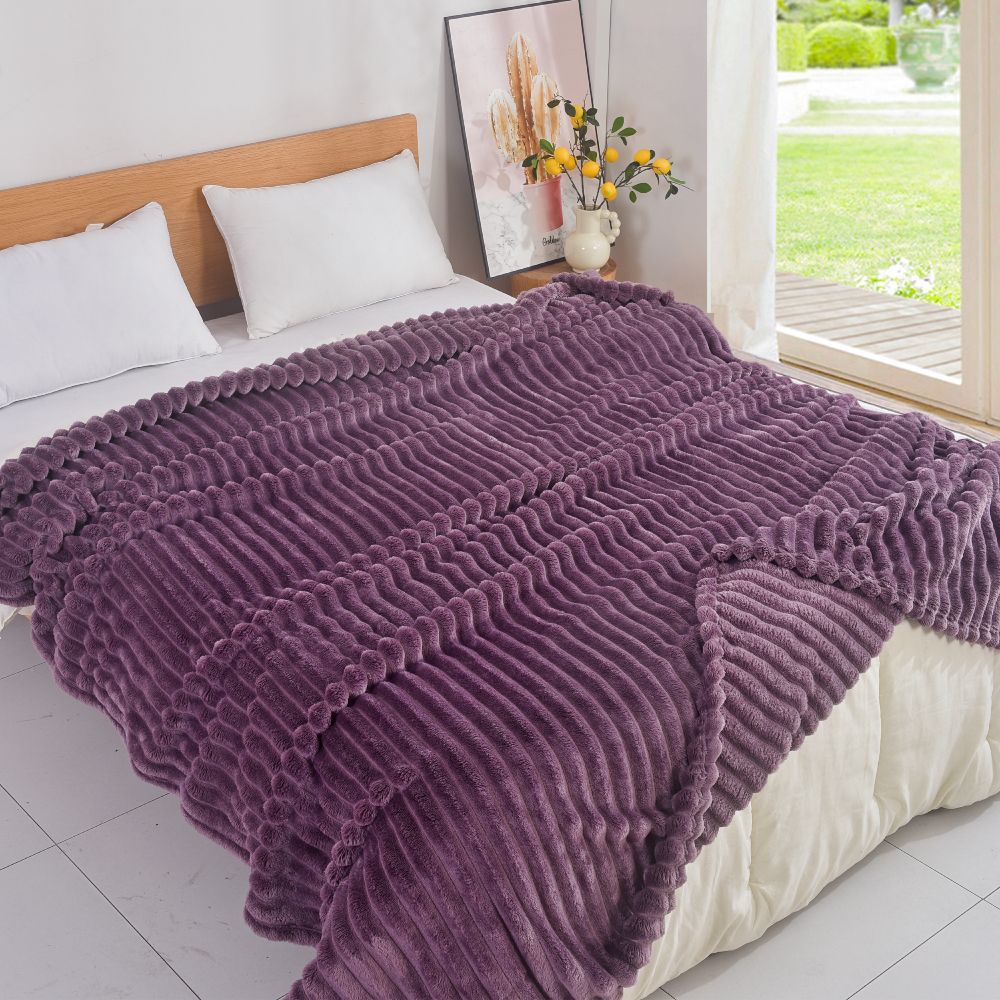 Κουβέρτα Λιλά Flannel Fleece Ριγέ Υπέρδιπλη 220x240 MRD-06