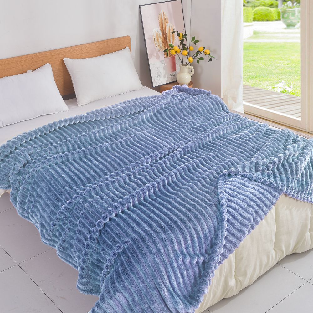 Κουβέρτα Μπλε Flannel Fleece Ριγέ Ημίδιπλο 160x220 MRS-07