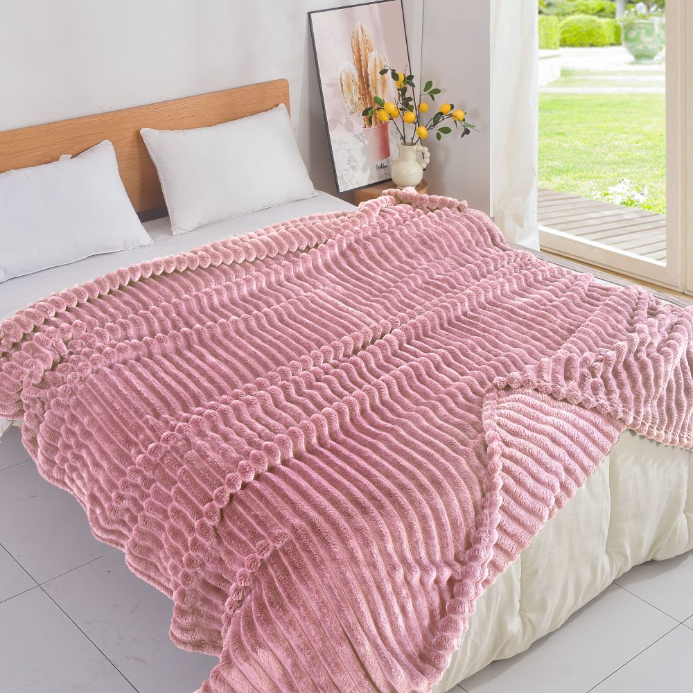 Κουβέρτα Ροζ Flannel Fleece Ριγέ Υπέρδιπλη 220x240 MRD-10