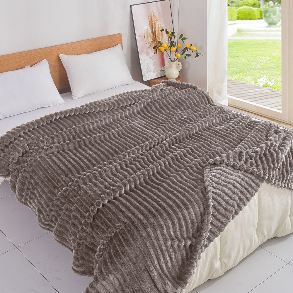 Κουβέρτα Μόκα Flannel Fleece Ριγέ Ημίδιπλη 160x220 MRS-44