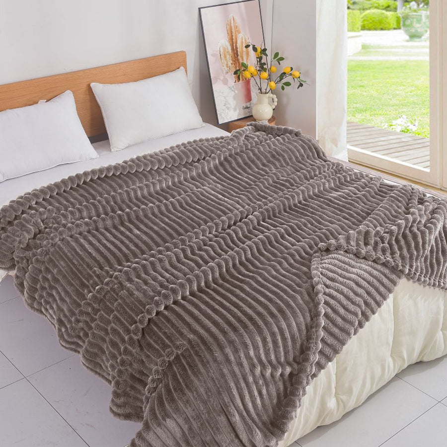 Κουβέρτα Μόκα Flannel Fleece Ριγέ Ημίδιπλη 160x220 MRS-44 — 1