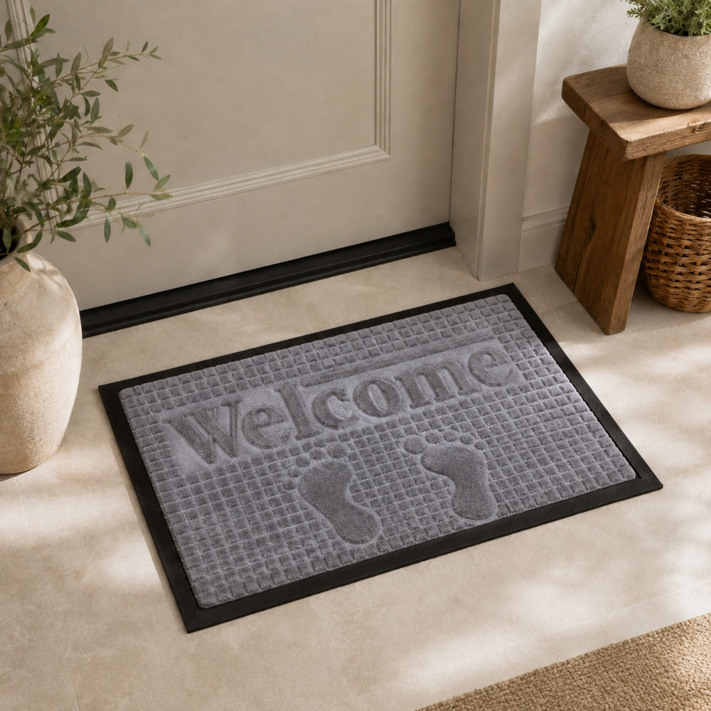 Πατάκι Εξώπορτας Γκρι Ανοιχτό με Σχέδιο Welcome 45x75cm S026-7