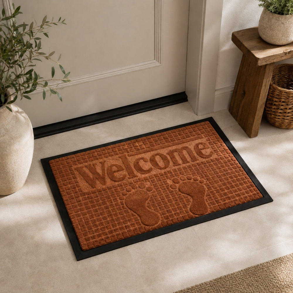 Πατάκι Εξώπορτας Τερακότα με Σχέδιο Welcome 45x75cm S026-8