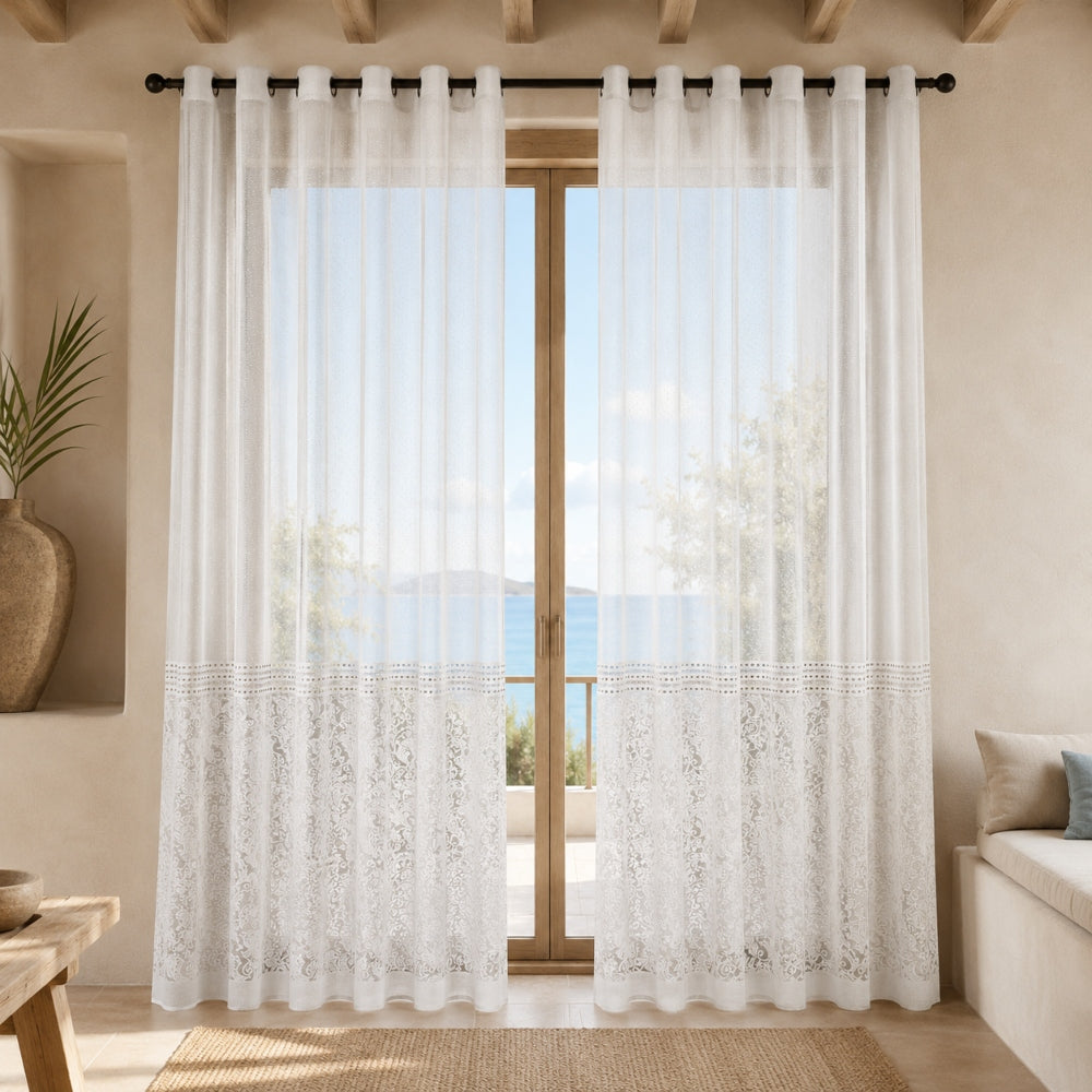 Κουρτίνα με Κρίκους Luxury Δαντέλα 270x270cm Λευκή S174-12