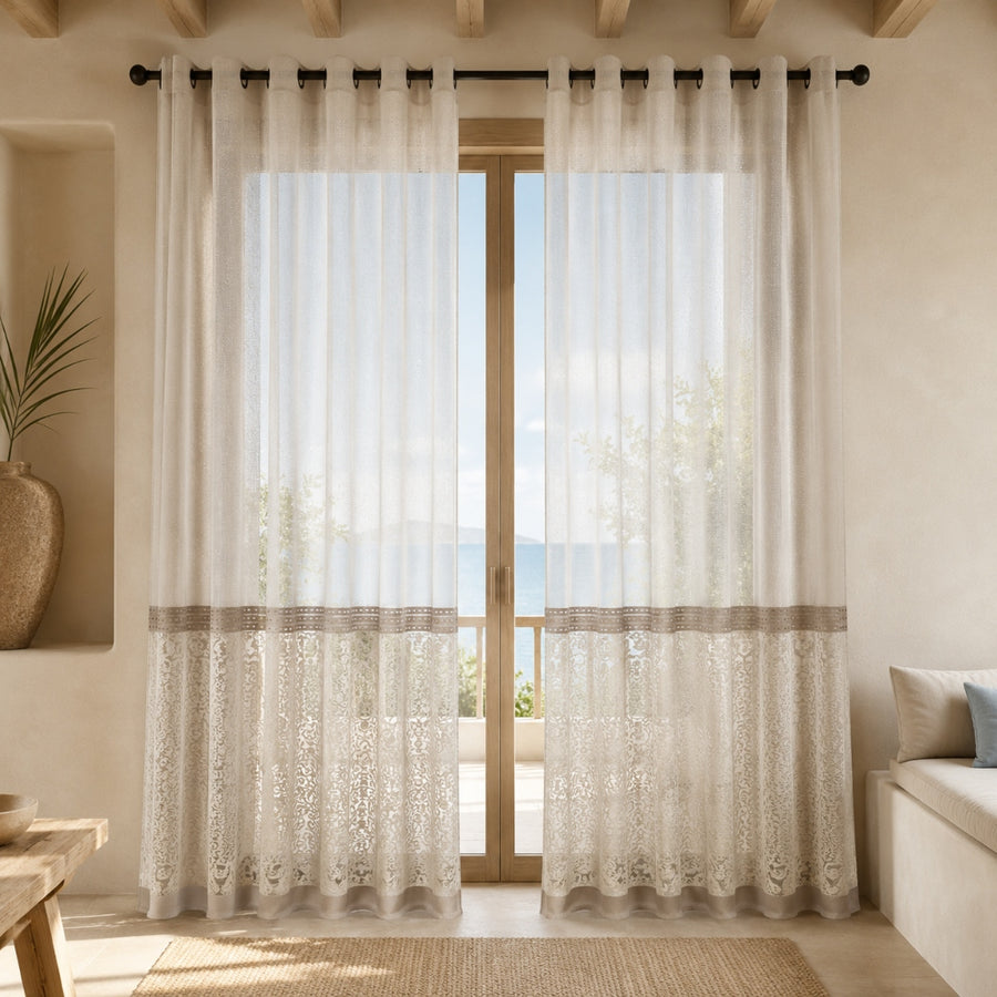 Κουρτίνα με Κρίκους Luxury Δαντέλα 270x270cm Μπεζ S174-14 — 1