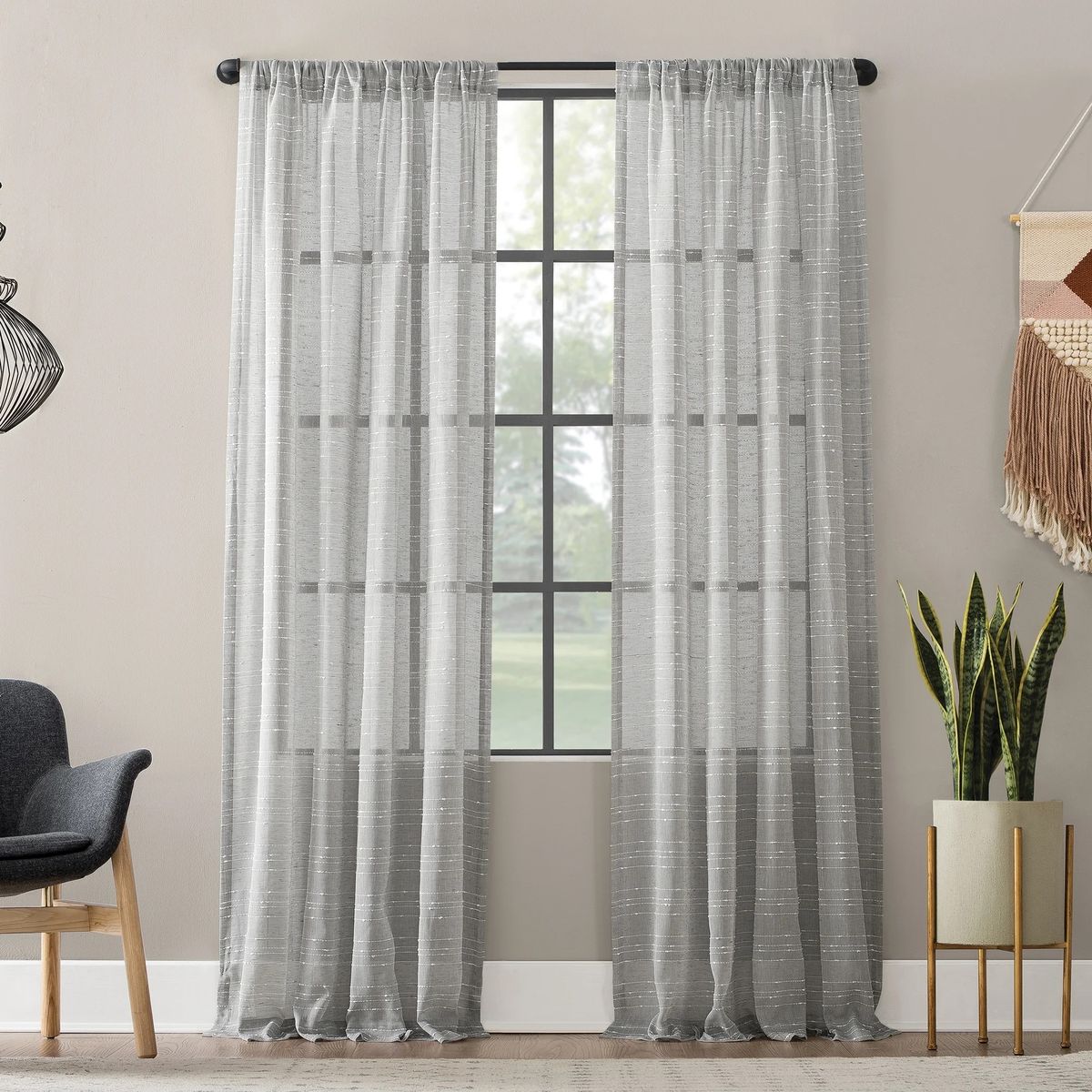 Dots Line Κουρτίνα Ημιδιάφανη Γκρι Με Κρίκο Υ270xΦ270cm T005-G