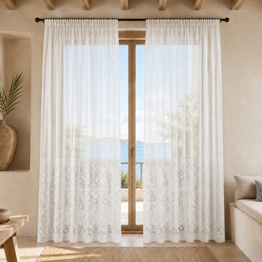 Κουρτίνα με Τρέσα Luxury Δαντέλα 270x270cm Λευκή T174-12 — 1